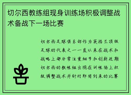 切尔西教练组现身训练场积极调整战术备战下一场比赛
