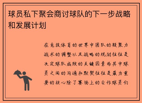 球员私下聚会商讨球队的下一步战略和发展计划
