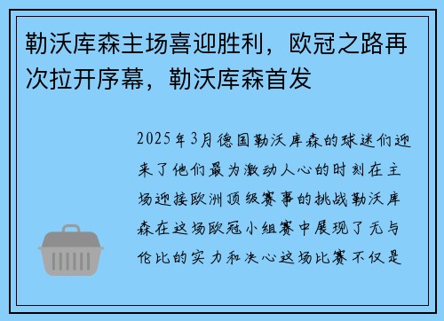 勒沃库森主场喜迎胜利，欧冠之路再次拉开序幕，勒沃库森首发
