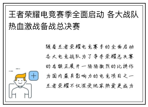 王者荣耀电竞赛季全面启动 各大战队热血激战备战总决赛