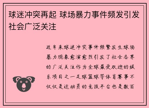球迷冲突再起 球场暴力事件频发引发社会广泛关注